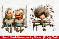 Bench friends Women reading Clipart Product Image 1