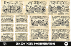 Old Zoo Tickets PNG illustrations Product Image 1
