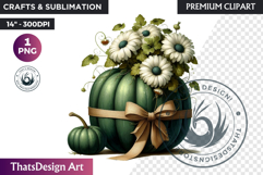 Floral Coquette Pumpkin and Daisy PNG with bow fall Clipart Product Image 1