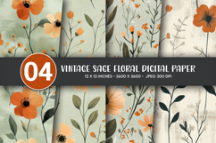 Vintage Sage Floral Digital Paper Product Image 1