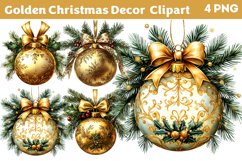 Golden Christmas Decor Clipart Bundle PNG Product Image 3