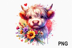 Cow And Flowers Sublimation - Cow Flowers Clipart PNG Design Product Image 1
