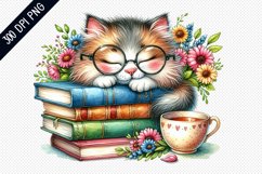Books And Sleeping Cat Sublimation - Clipart PNG Design Product Image 1