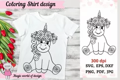 Summer Coloring Shirt Svg, Unicorn in a wreath flowers svg Product Image 1
