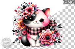 Cat With Flowers Sublimation - Clipart PNG Design Product Image 1