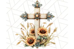 Faith Cross PNG with Flowers, Watercolor Religious Art Print Product Image 5