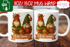 Cute Christmas mug wrap PNG, Christmas gnome mug template Product Image 1