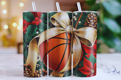 Merry Basketball Tumbler Wrap | Christmas Wrap Product Image 1