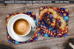 Lion Coaster Sublimation, 4th Of July Coaster PNG Design Product Image 1