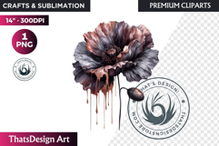 Moody Rose Gold &amp; Mauve Flowers PNG, Dark Romance Clipart Product Image 1