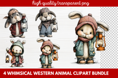 4 Whimsical Western Animal Clipart | Cute Cowboy Animals PNG Product Image 1