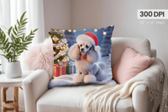 Winter Dog Christmas PNG, Winter Wonderland Pillow Design Product Image 1