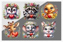 Valentines day clipart, Animals with red heart Product Image 2