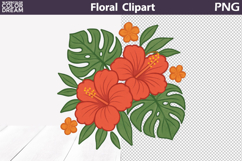 Tropical Hibiscus PNG | Monstera Summer Floral Clipart Product Image 1
