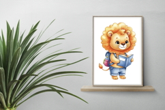 Cute Lion Cub with Backpack Reading a Book Watercolor PNG Product Image 2