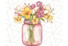 Flowers in Glass Jars PNG, Rustic Floral Watercolor Clipart Product Image 5