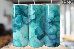 Teal Alcohol Ink Flower Tumbler Wrap -High Quality 300 Dpi Product Image 1