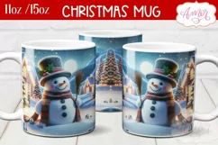 Christmas snowman mug sublimation wrap PNG 11oz 15oz Product Image 2