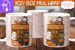 Cute Halloween mug wrap PNG, Spooky bookstore mug png Product Image 2