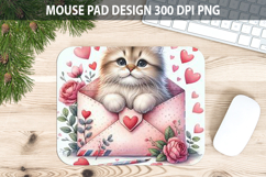 Watercolor Cat Mouse Pad Sublimation - Valentines PNG Product Image 1