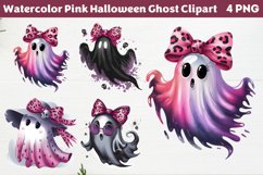 Watercolor Pink Halloween Ghost Clipart PNG Product Image 1