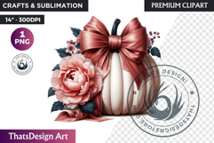 Shabby Chic Pink Coquette Pumpkin with bow PNG fall Clipart Product Image 1