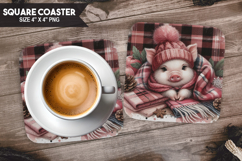 Cute Pig, Farm Animals, Buffalo Plaid Square Coaster PNG Product Image 1