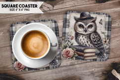 Cute Owl, Birds &amp; Others, Buffalo Plaid Square Coaster PNG Product Image 1
