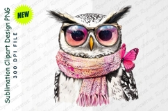 Owl With Glasses Scarf And Butterfly Clipart Png Product Image 1
