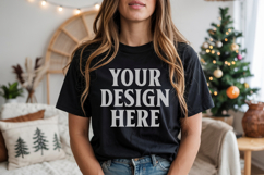 Bella Canvas 3001 Black Christmas Shirt Mockup, Trandy Mocku Product Image 1