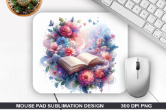 Book Flower Mouse Pad Sublimation, Animals Mouse Pad PNG Product Image 1