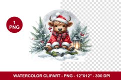 png watercolor clipart - plaid highland cow Product Image 1