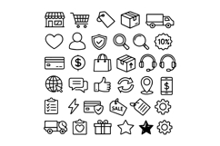 25 Black and White E-Commerce Outline Icons Design Product Image 1
