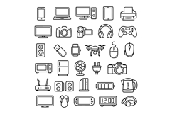 25 Black and White Outline Electronic Icons Design Product Image 1