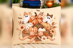 Cute Ghost Pumpkin PNG, Gingham Bow Fall PNG, Leopard Pumpki Product Image 3