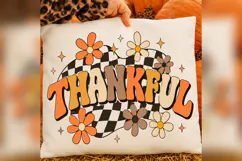 Thankful PNG, Retro Checkered Fall Design, Groovy Autumn Product Image 3