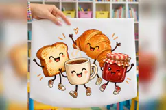 Cute Breakfast Friends PNG, Coffee Croissant Toast Jam png Product Image 1