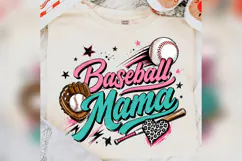 Baseball Mama PNG, Pink Teal Baseball Mom Design, Leopard Product Image 1