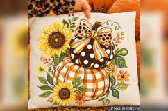 Leopard Bow Pumpkin PNG, Sunflower Fall Pumpkin, Gingham Product Image 2