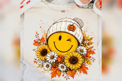 Fall Smiley Face PNG, Cozy Autumn Beanie PNG, Sunflower Product Image 2
