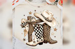 Western Cowgirl Boots PNG, Leopard Checkered Cowboy Hat Product Image 3