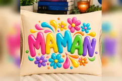 Maman Floral PNG, Colorful Mom Design, Retro Bubble Letter Product Image 1