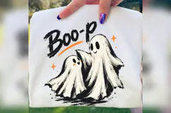Boo-P Ghost Halloween PNG, Cute Spooky Ghost Duo Shirt Desig Product Image 3
