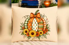Patchwork Pumpkin PNG, Sunflower Fall Design, Rustic Autumn Product Image 4