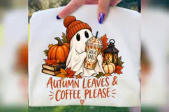 Autumn Leaves Coffee Ghost PNG, Cute Fall Pumpkin Mug Design Product Image 3