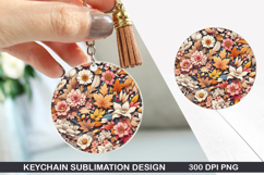 Flower Keychain Sublimation - Autumn Keychain PNG Design Product Image 1