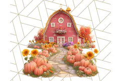 Fall Barn Clipart PNG With Pumpkins and Flowers, Autumn Png Product Image 5