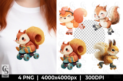 Cute Squirrel on Roller Skates Sublimation Clipart Product Image 1