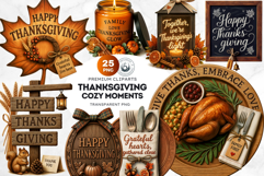 Cozy Thanksgiving greetings PNG, Grateful Quotes Cliparts Product Image 1