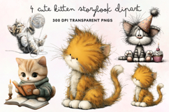 Cute Kitten Storybook Clipart PNG Product Image 1
